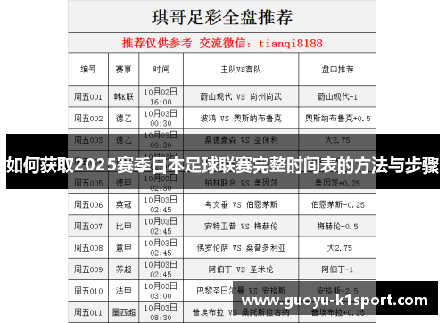 如何获取2025赛季日本足球联赛完整时间表的方法与步骤 如何获取2025赛季日本足球联赛完整时间表的方法与步骤